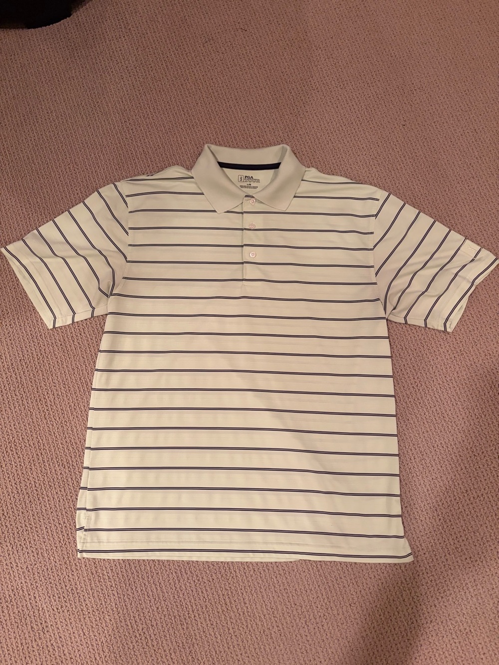 PGA Tour Men’s Yellow Golf Polo with Navy Stripe size Large